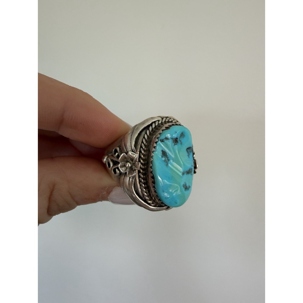 VTG Navajo Native American Sterling Turquoise Ring 11.5   Signed M. Nelwood 26g